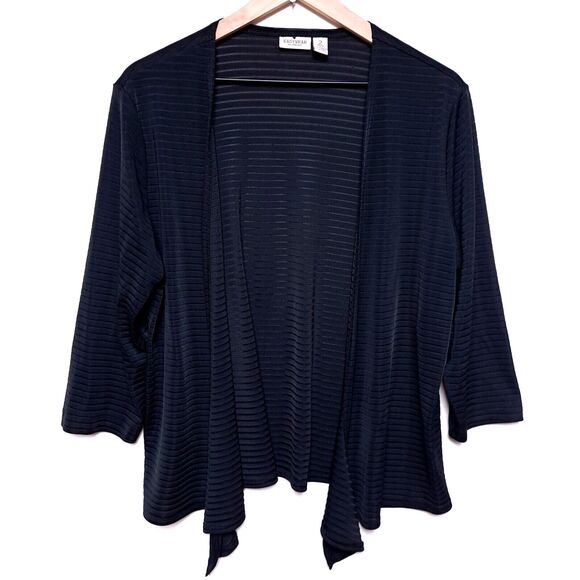 Chico’s Easywear Women’s Size 2 Black Knit Semi Sheer Striped Open Cardigan - Picture 1 of 7